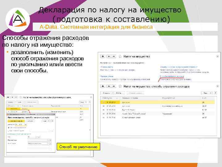Декларация по налогу на имущество (подготовка к составлению) A-Data. Системная интеграция для бизнеса Способы