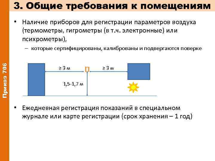 3. Общие требования к помещениям • Наличие приборов для регистрации параметров воздуха (термометры, гигрометры