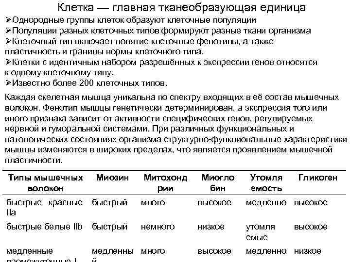 Клетка — главная тканеобразующая единица ØОднородные группы клеток образуют клеточные популяции ØПопуляции разных клеточных