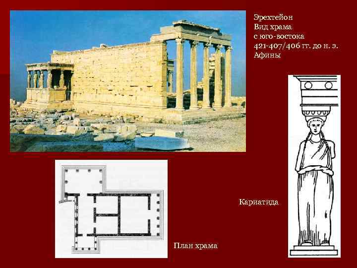Эрехтейон Вид храма с юго-востока 421 -407/406 гг. до н. э. Афины Кариатида План
