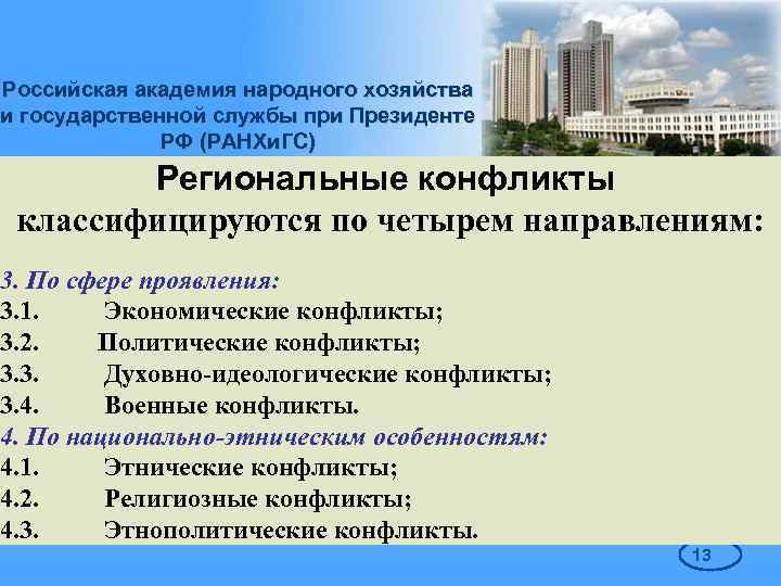 Российская академия народного хозяйства и государственной службы при Президенте РФ (РАНХи. ГС) Региональные конфликты