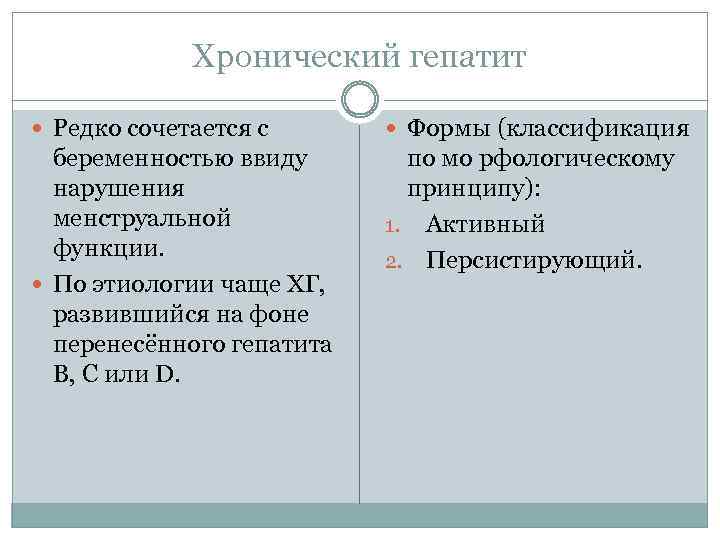 Хронический гепатит Редко сочетается с Формы (классификация беременностью ввиду нарушения менструальной функции. По этиологии