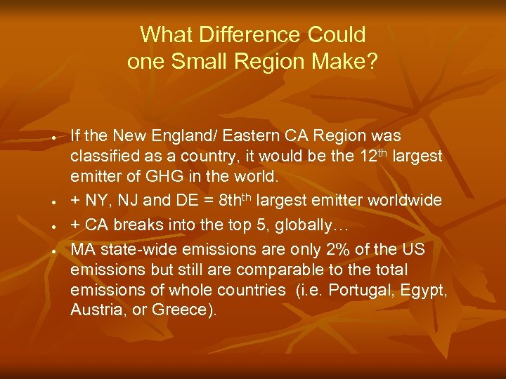 What Difference Could one Small Region Make? · · If the New England/ Eastern