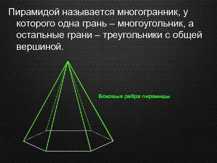 Пирамида 6 граней. Пирамида это многогранник у которого. Пирамида это многогранник у которого боковые ребра. Что называется пирамидой. Пирамидой называется одна грань которого.