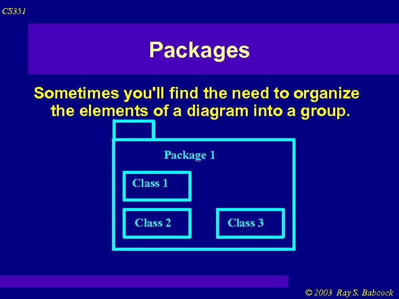CS 351 Packages Sometimes you'll find the need to organize the elements of a