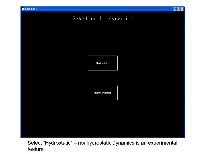Select “Hydrostatic” – nonhydrostatic dynamics is an experimental feature 