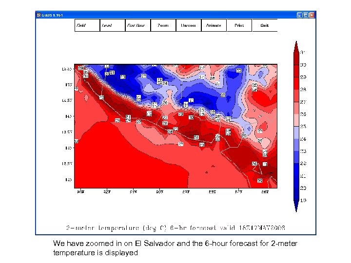 We have zoomed in on El Salvador and the 6 -hour forecast for 2