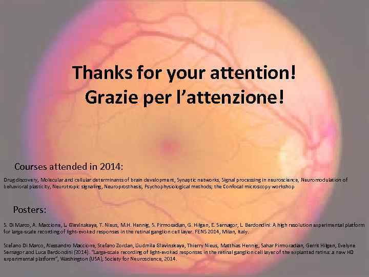 Thanks for your attention! Grazie per l’attenzione! Courses attended in 2014: Drug discovery, Molecular