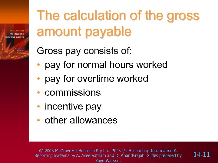 The calculation of the gross amount payable Gross pay consists of: • pay for
