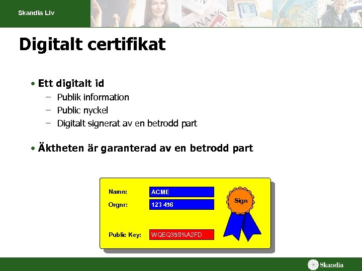 Skandia Liv Digitalt certifikat • Ett digitalt id – Publik information – Public nyckel