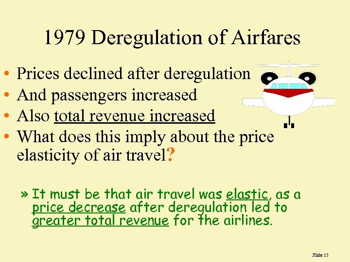 1979 Deregulation of Airfares • • Prices declined after deregulation And passengers increased Also