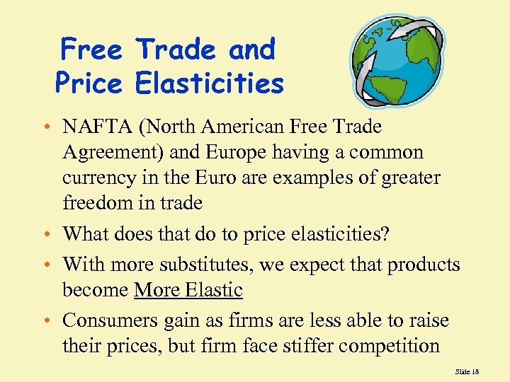 Free Trade and Price Elasticities • NAFTA (North American Free Trade Agreement) and Europe