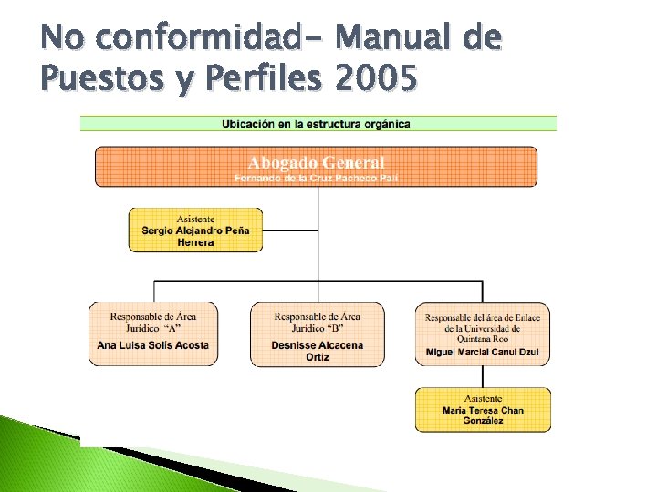 No conformidad- Manual de Puestos y Perfiles 2005 