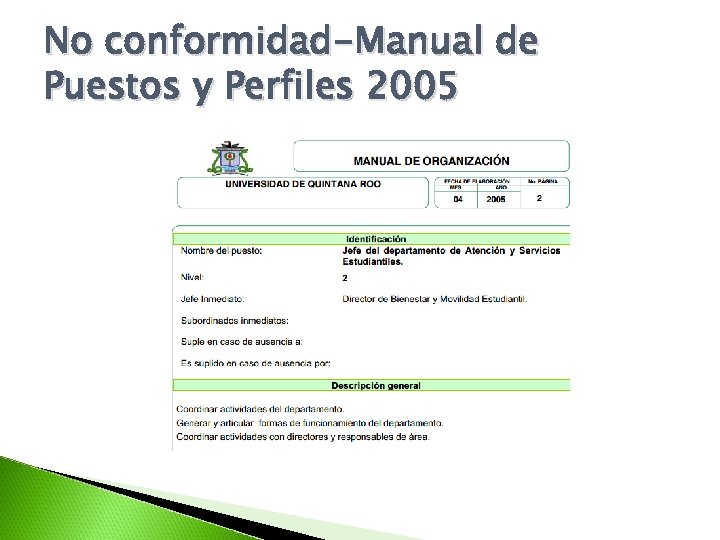 No conformidad-Manual de Puestos y Perfiles 2005 