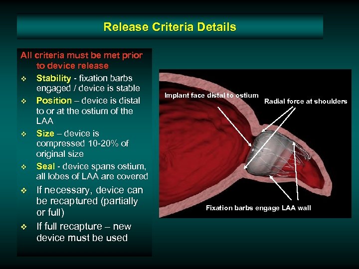 Release Criteria Details All criteria must be met prior to device release v Stability