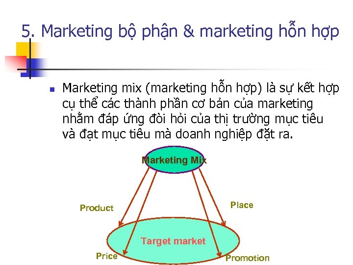 5. Marketing bộ phận & marketing hỗn hợp n Marketing mix (marketing hỗn hợp)