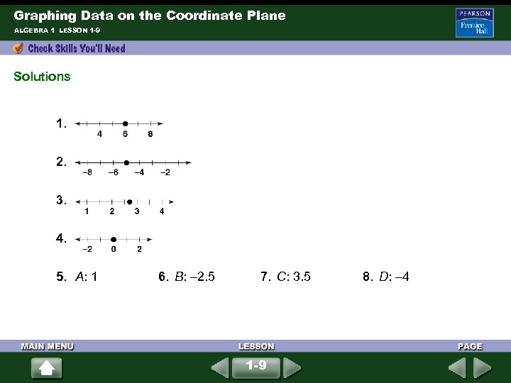 Graphing Data on the Coordinate Plane ALGEBRA 1 LESSON 1 -9 Solutions 1. 2.