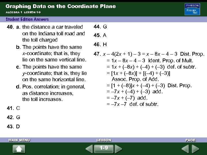 Graphing Data on the Coordinate Plane ALGEBRA 1 LESSON 1 -9 40. a. the