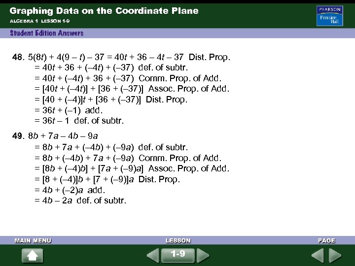 Graphing Data on the Coordinate Plane ALGEBRA 1 LESSON 1 -9 48. 5(8 t)