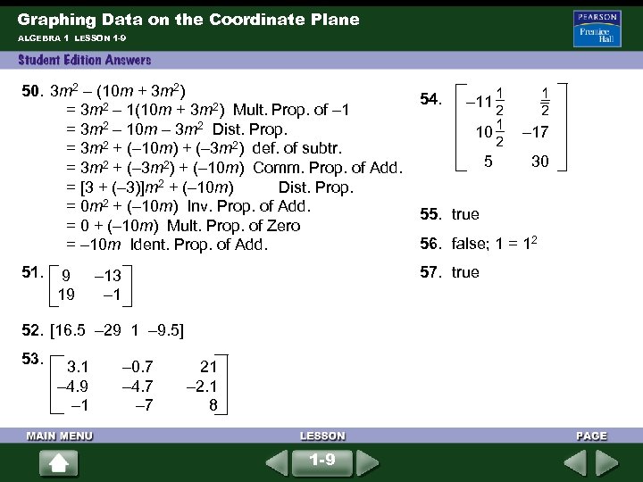 Graphing Data on the Coordinate Plane ALGEBRA 1 LESSON 1 -9 50. 3 m