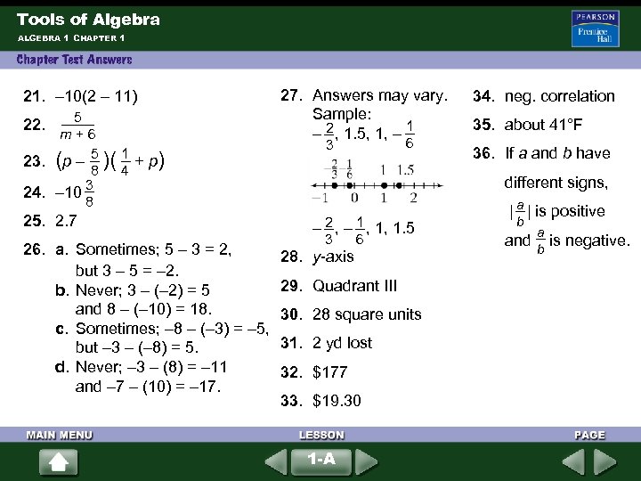 Tools of Algebra ALGEBRA 1 CHAPTER 1 21. – 10(2 – 11) 5 m