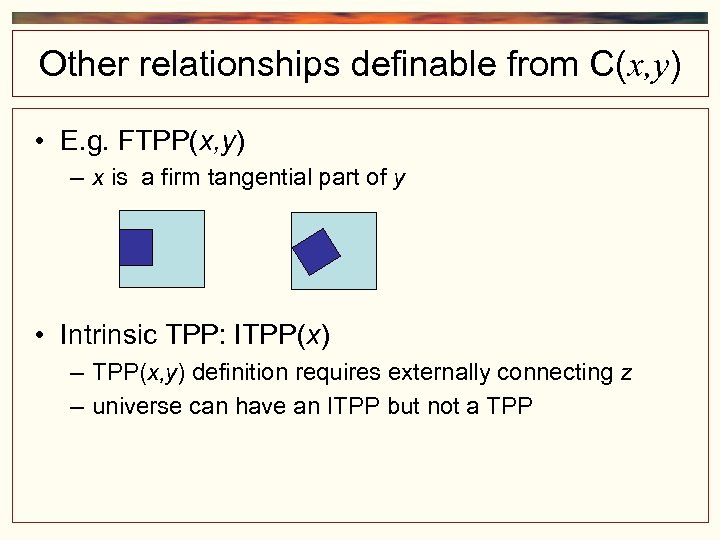Other relationships definable from C(x, y) • E. g. FTPP(x, y) – x is