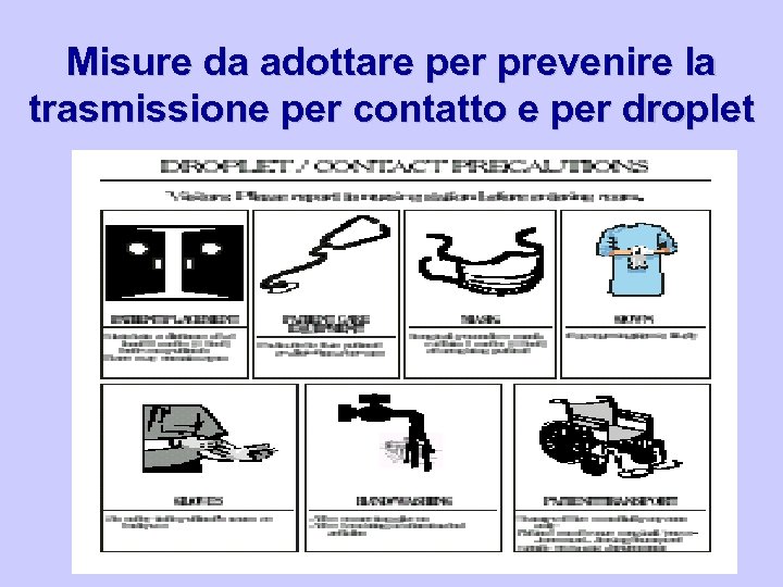 Misure da adottare per prevenire la trasmissione per contatto e per droplet 