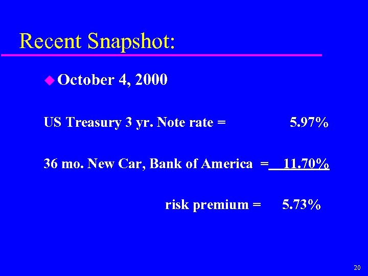 Recent Snapshot: u October 4, 2000 US Treasury 3 yr. Note rate = 36