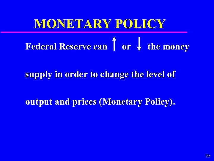 MONETARY POLICY Federal Reserve can or the money supply in order to change the