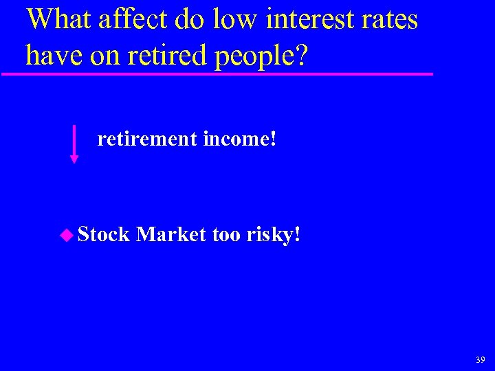What affect do low interest rates have on retired people? retirement income! u Stock