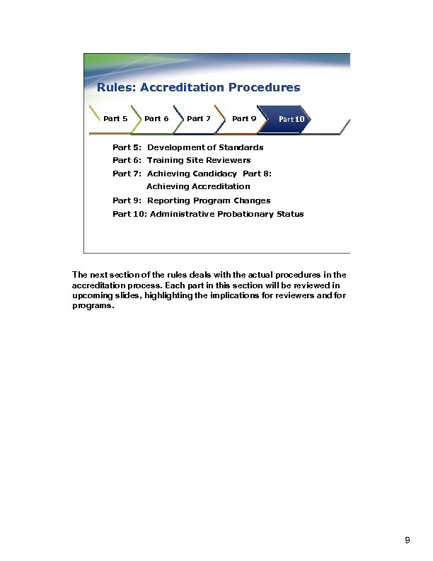 Rules: Accreditation Procedures Part 5 Part 6 Part 7 Part 89 Part 10 Part