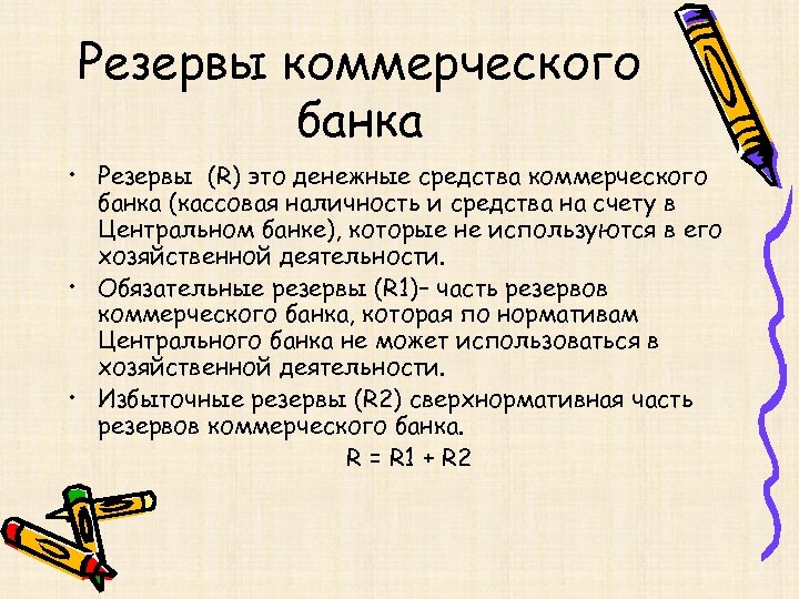 Обязательные резервы коммерческих банков. Резервы банков. Резервы коммерческого банка. Обязательный резерв коммерческого банка.