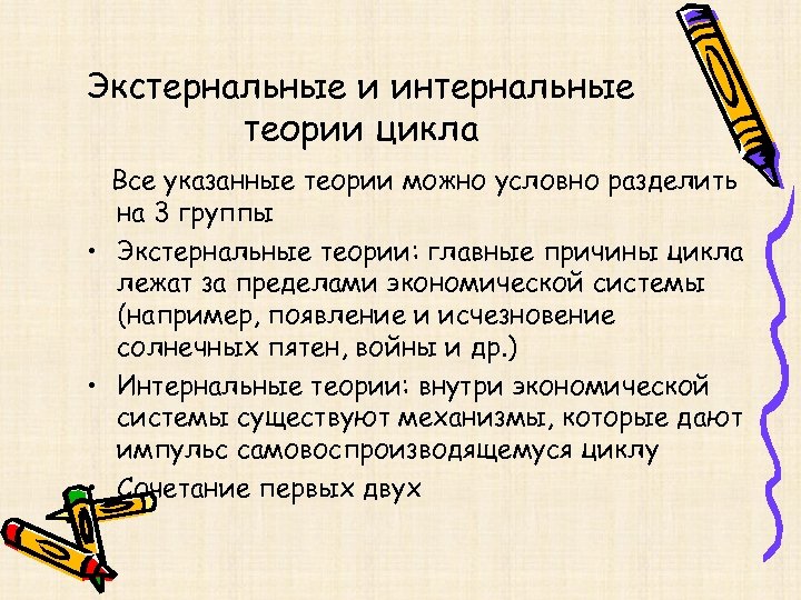 Экстернальные и интернальные теории цикла Все указанные теории можно условно разделить на 3 группы