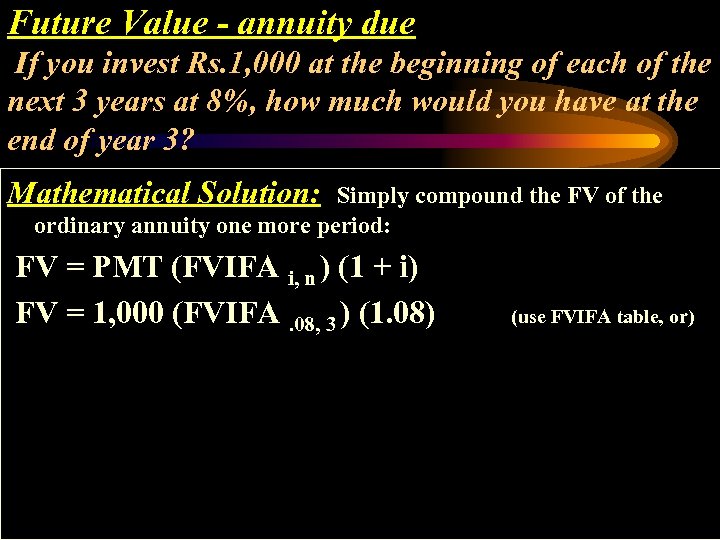 Future Value - annuity due If you invest Rs. 1, 000 at the beginning