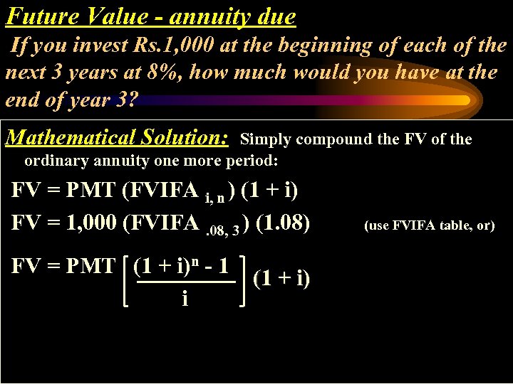 Future Value - annuity due If you invest Rs. 1, 000 at the beginning