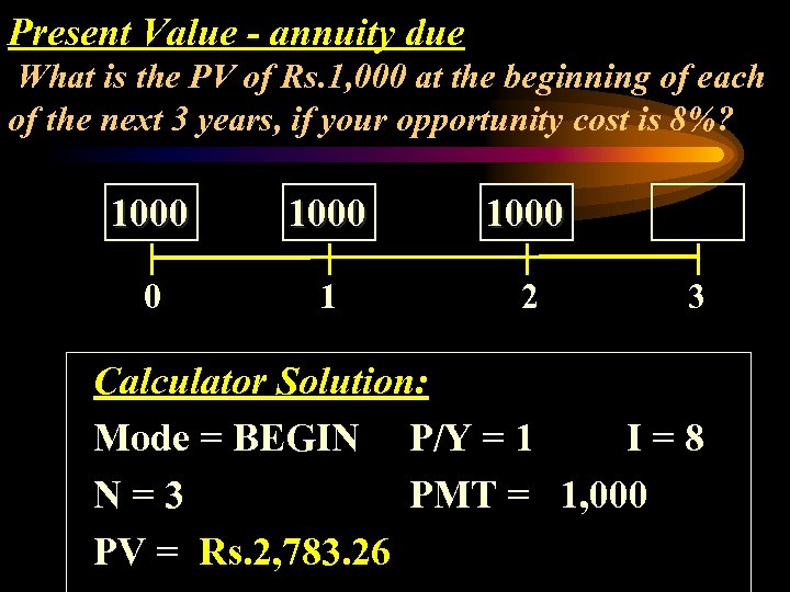 Present Value - annuity due What is the PV of Rs. 1, 000 at