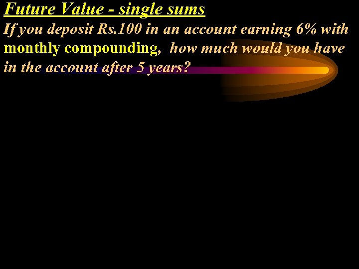 Future Value - single sums If you deposit Rs. 100 in an account earning