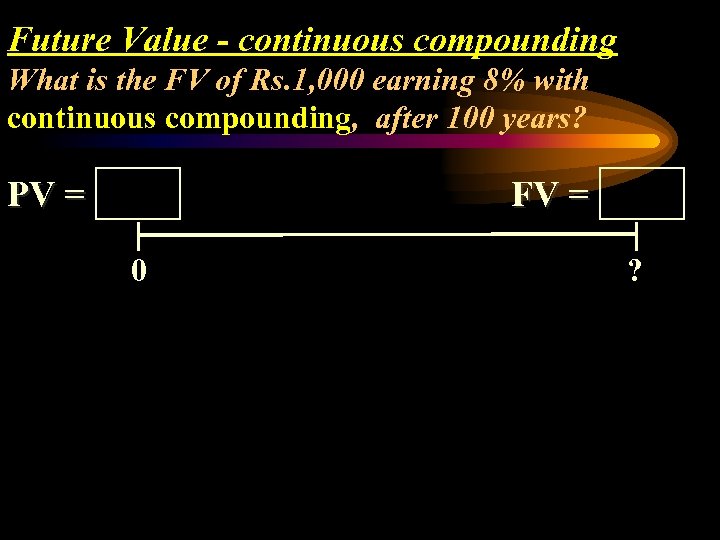 Future Value - continuous compounding What is the FV of Rs. 1, 000 earning