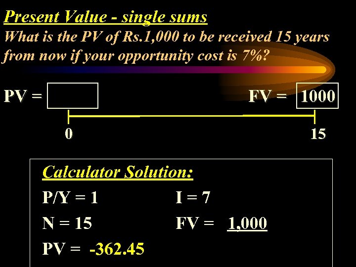 Present Value - single sums What is the PV of Rs. 1, 000 to