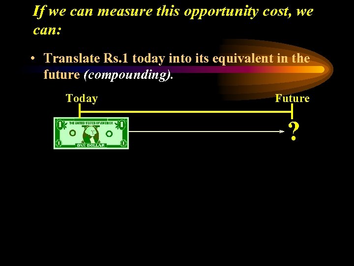 If we can measure this opportunity cost, we can: • Translate Rs. 1 today