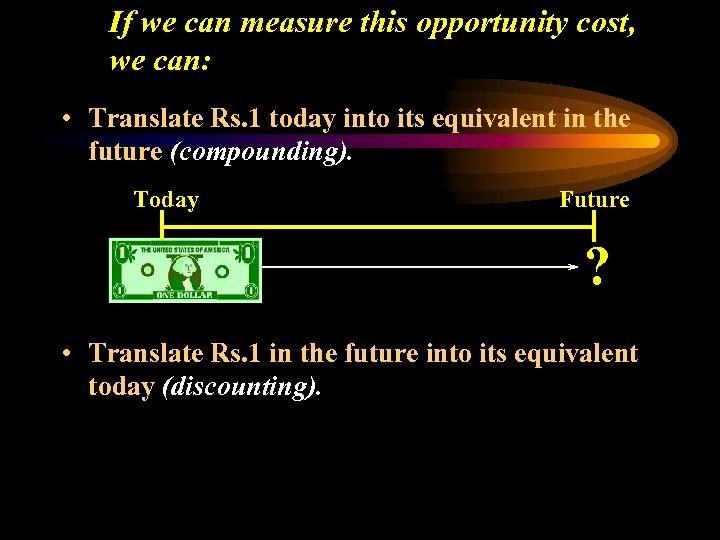 If we can measure this opportunity cost, we can: • Translate Rs. 1 today