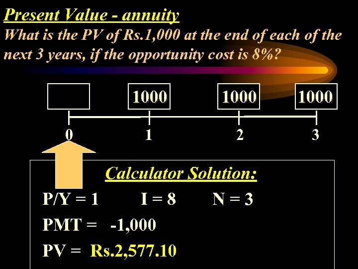 Present Value - annuity What is the PV of Rs. 1, 000 at the