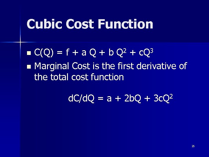 Cubic Cost Function C(Q) = f + a Q + b Q 2 +