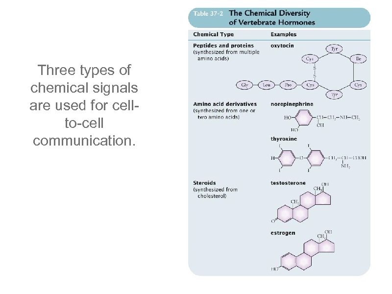 Three types of chemical signals are used for cellto-cell communication. 
