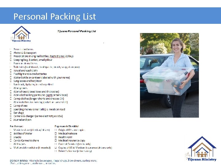 Personal Packing List Bob (5 mins) 