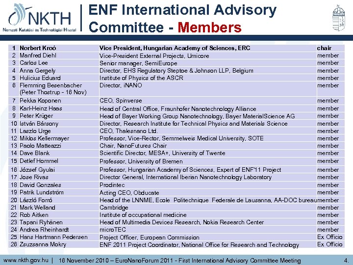 ENF International Advisory Committee - Members 1 2 3 4 5 6 7 8