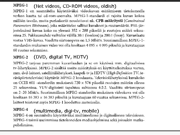 (Net videos, CD-ROM videos, oldish) (DVD, digital TV, HDTV) (multimedia, digi-tv, mobile) 