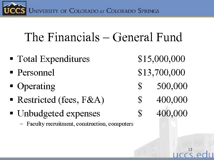 The Financials – General Fund § § § Total Expenditures Personnel Operating Restricted (fees,