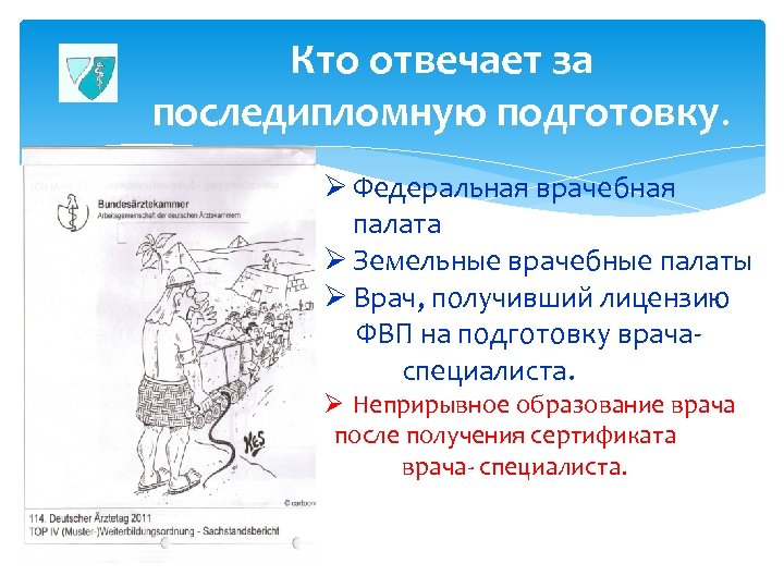 Кто отвечает за последипломную подготовку. Ø Федеральная врачебная палата Ø Земельные врачебные палаты Ø