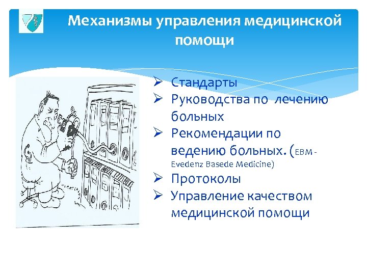 Механизмы управления медицинской помощи Ø Стандарты Ø Руководства по лечению больных Ø Рекомендации по